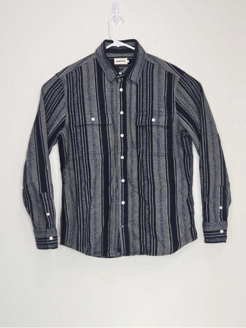 Taylor Stitch Mens The Ledge Shirt In Ocean Stripe Brushed Cotton Twill Size 40